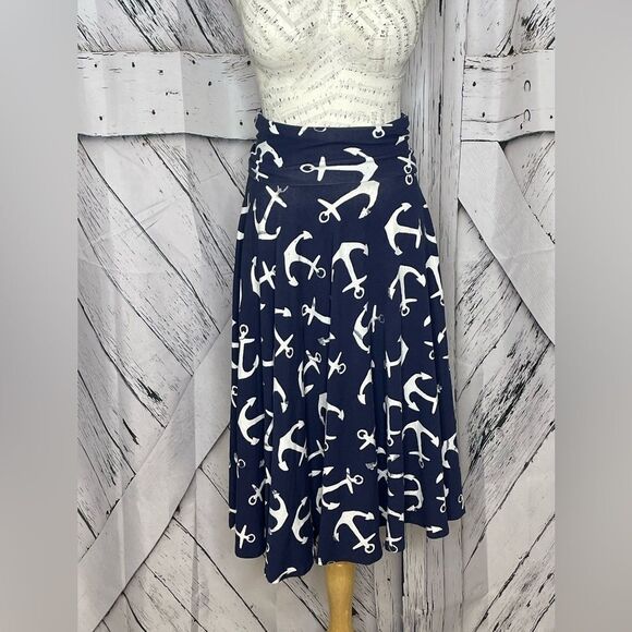 J. Crew Anchor Midi Skirt/Strapless Dress Navy Nautical White Stretch Size S - Picture 2 of 6
